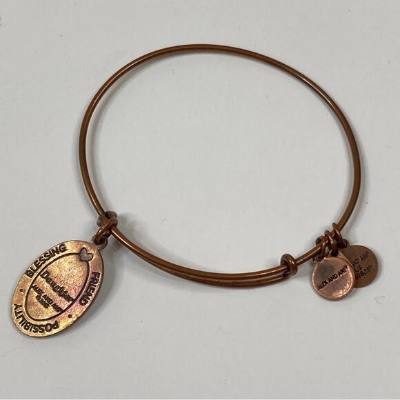 3/$30 Alex and Ani | Bronze Daughter Oval Flower Charm Bangle Bracelet - Picture 5 of 5